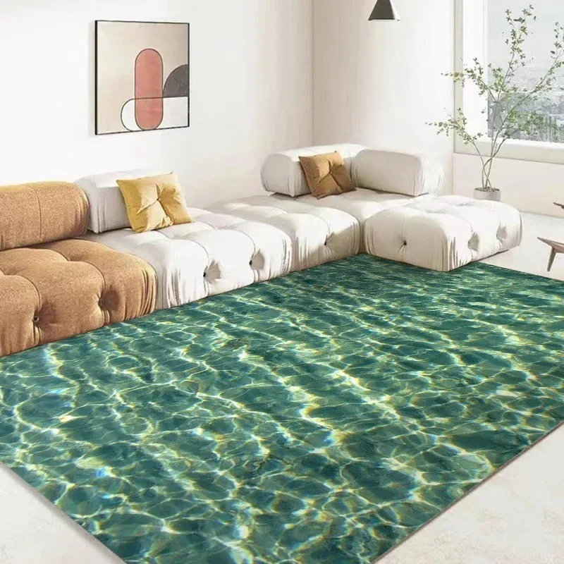 3D Ocean Sea Water Carpet Non Slip Polyester Sofa Coffee Table Area Rug Home Bedroom Bedside Hallway Lounge Floor Decor Felt Mat