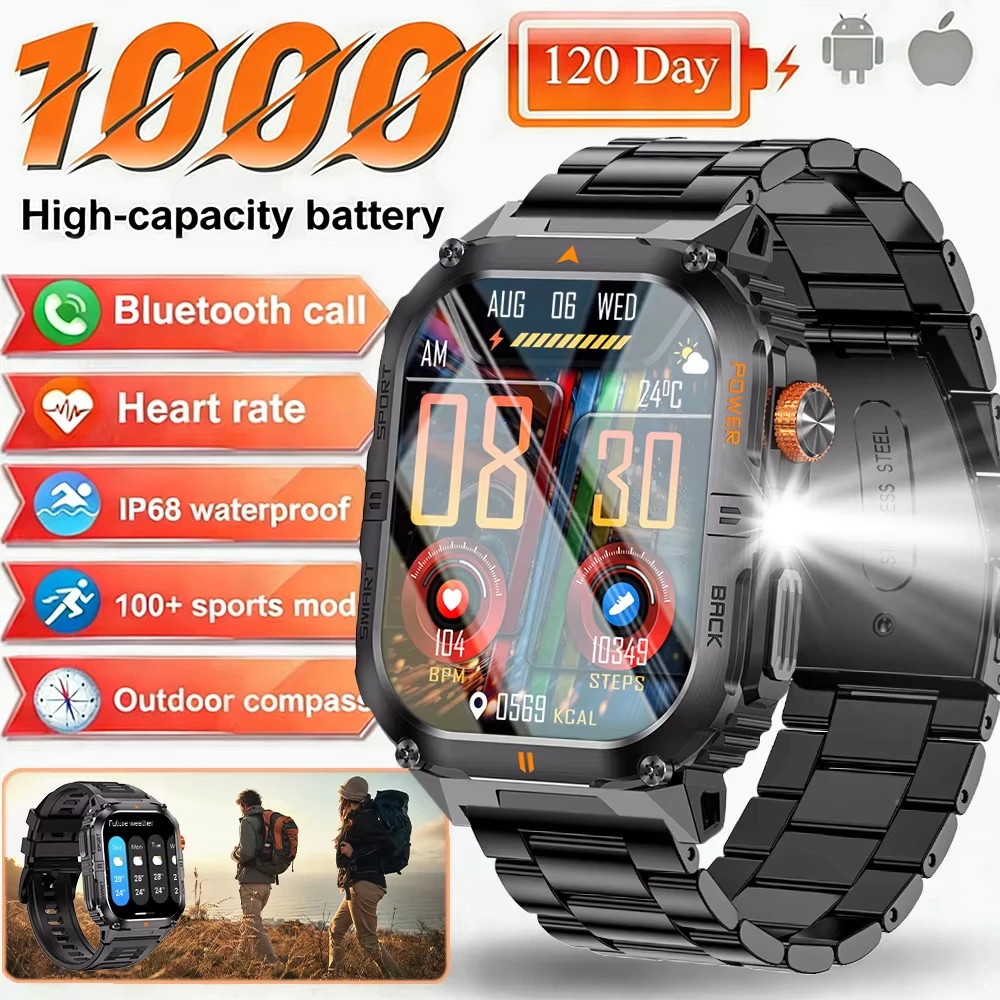 

2026 New GPS Sports Smart Watch Men IP68 Waterproof HD 2.00 Inch HD Bluetooth Call LED Flashlight 1000 mAh Battery Smartwatch