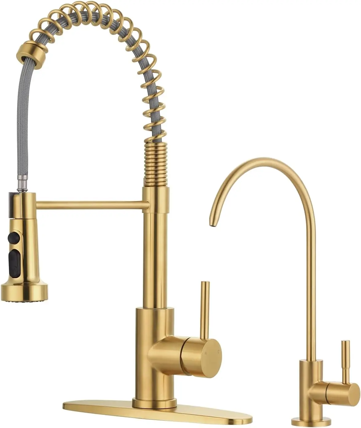 

Kitchen Faucet and Water Filter Faucet: Brushed Gold Kitchen Sink Faucet with Drinking Water Faucet - Stainless Steel Single Han