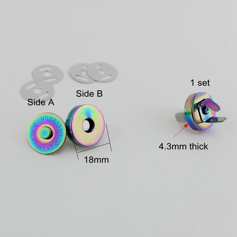 10-50sets 18x2 14x2mm Iridescent Rainbow Dish Shape Magnetic Snap Button Clasp Fastener for Handbag Purse Wallet Sewing