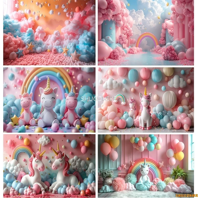 Arch Balloons Happy Birthday Party Photography Backdrops Props  Joyous Candyland Newborn Baby Photo Studio Background TF-06