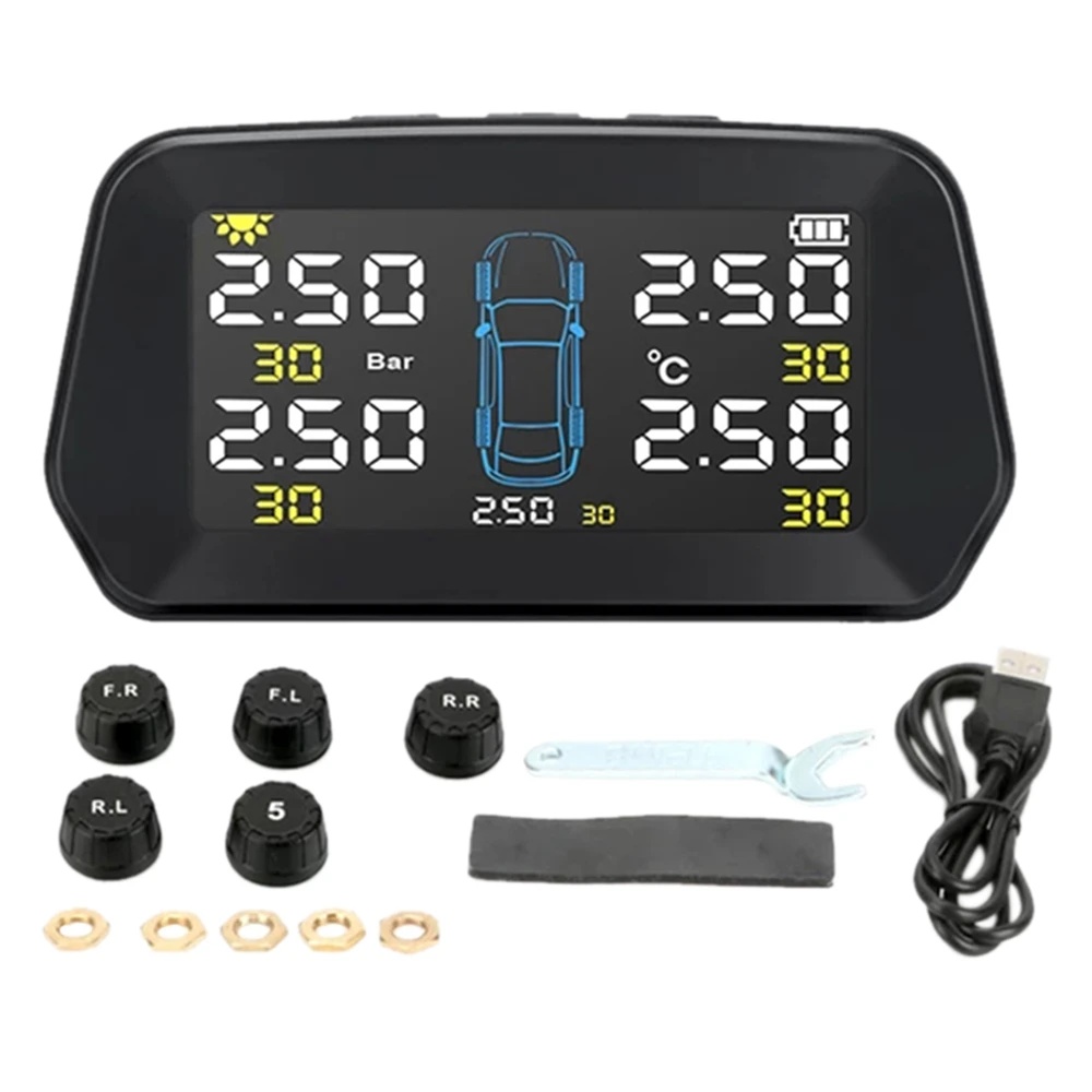 

AU28-Car TPMS Tire Pressure Monitor Solar External Sensor Tire Pressure Alarm Monitoring System Control Spare Tire