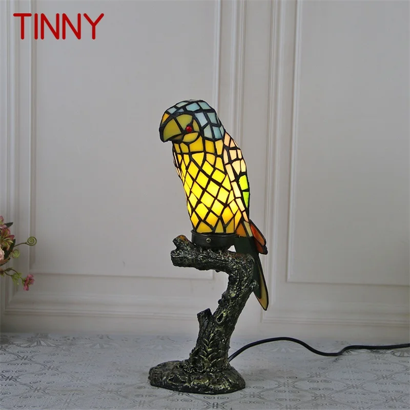 

TINNY Tiffany Parrot Table Light LED Creative Fine Color Glass Desk Lamp For Home Living Room Study Bedside Decor