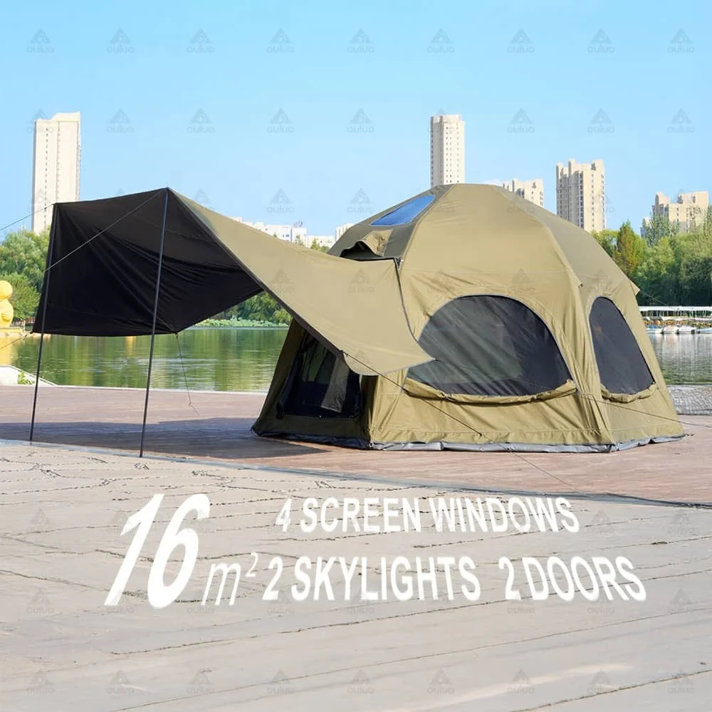 

Green Ball Tent Double Door & Six Window Inflatable Canopy Waterproof & UV-Protected for 1-4 People Outdoor Camping Air Tent