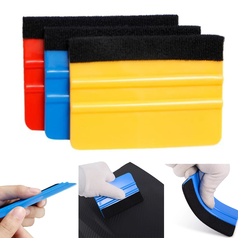 Car Scraper Auto Styling Vinyl Carbon Fiber Window Remover Cleaning Squeegee Wash With Felt Squeegee Tool For Motorcycle Quad