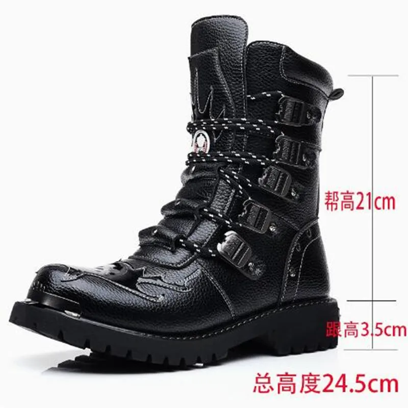 Men Motorcycle Boots Fashion Mid-Calf Punk Rock Punk PU Leather Black High Top Mens Casual Boot Steel Toe Shoes Big Size 38-46 - view 6