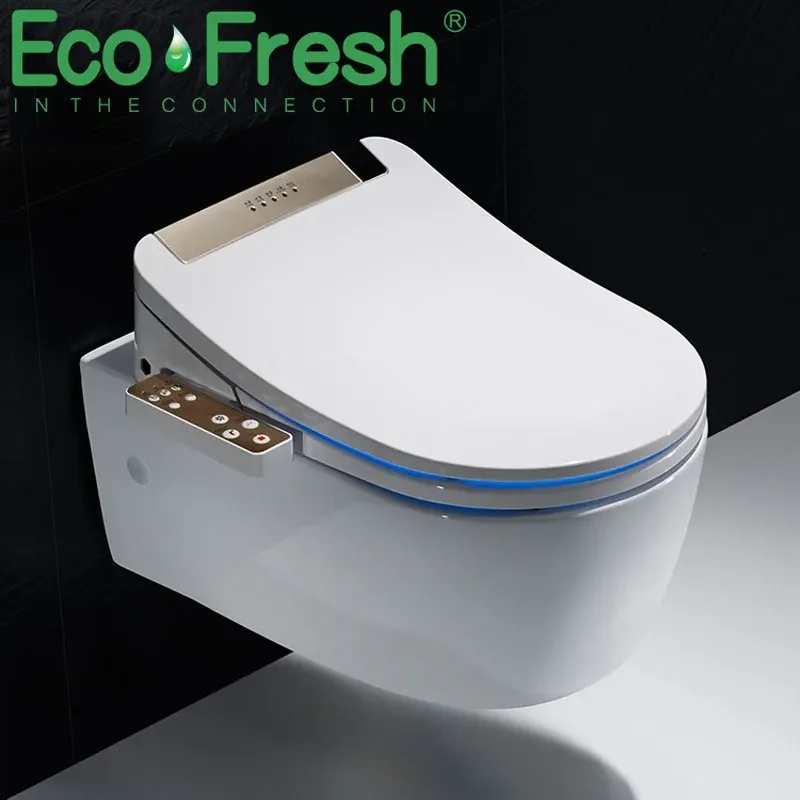 Ecofresh bathroom smart toilet seat cover electronic bidet clean dry seat heating wc gold intelligent led light toilet seat