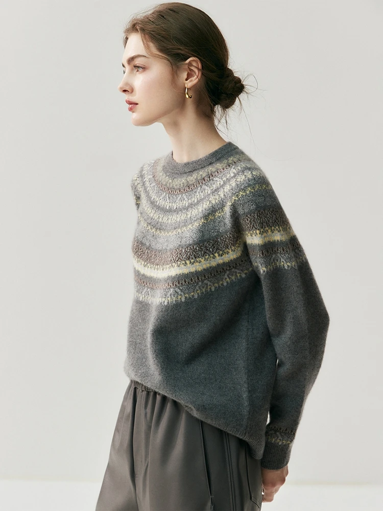 TLOML المرأة س الرقبة خمر نمط البلوز سترة 100% الكشمير تريكو الخريف الشتاء سميكة الدافئة الجاكار الحياكة سترة القمم