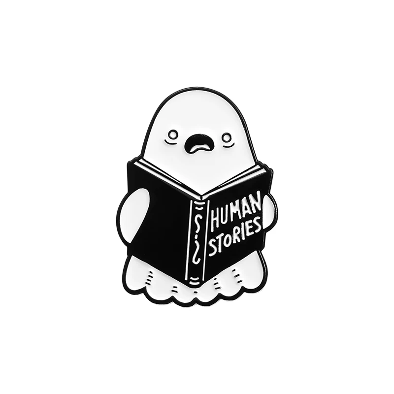 Cartoon Ghost Boo Emaille Pins Menschliche Geschichten Buch Kreative Broschen Halloween Rucksack Kleidung Revers Abzeichen Geschenk für Kinder Freunde