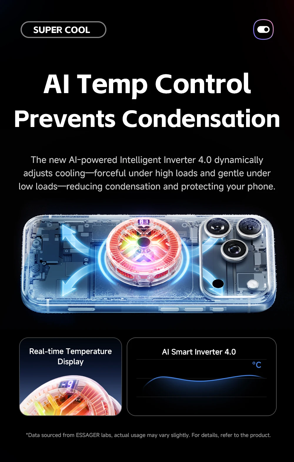 Essager Magnetischer Rückenclip 2-in-1 Telefonkühler Rückenclip Smart Digital Display RGB-Licht Geräuschloser Kühlventilator für iPhone Live – Detail 9