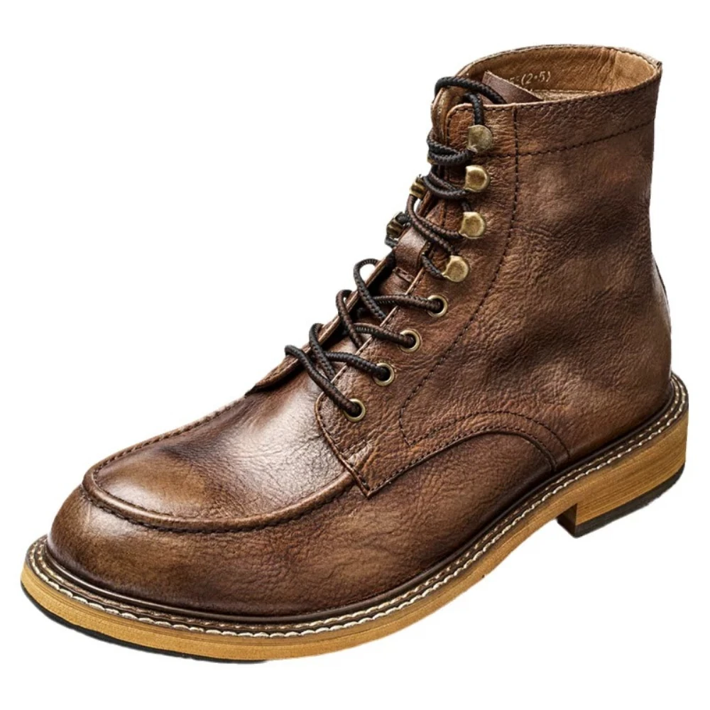 

Fashion Genuine Leather Motorcycle Boots Outdoor Men Hiking Shoes Tactical Hunting Boots Desert Camping Ankle Trekking Boots