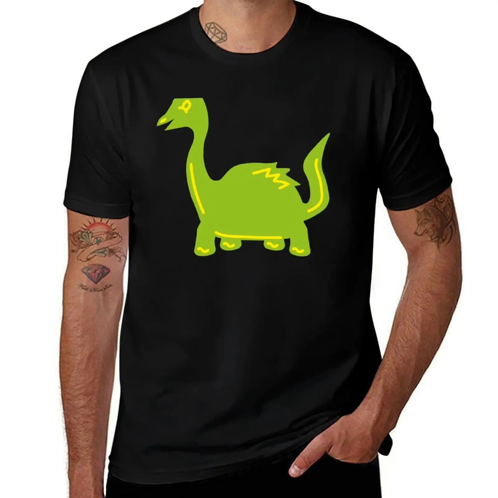 Baby Dino Green Cartoon Dinosaur T-Shirt Casual Pattern Print Tee Shirt T-Shirt