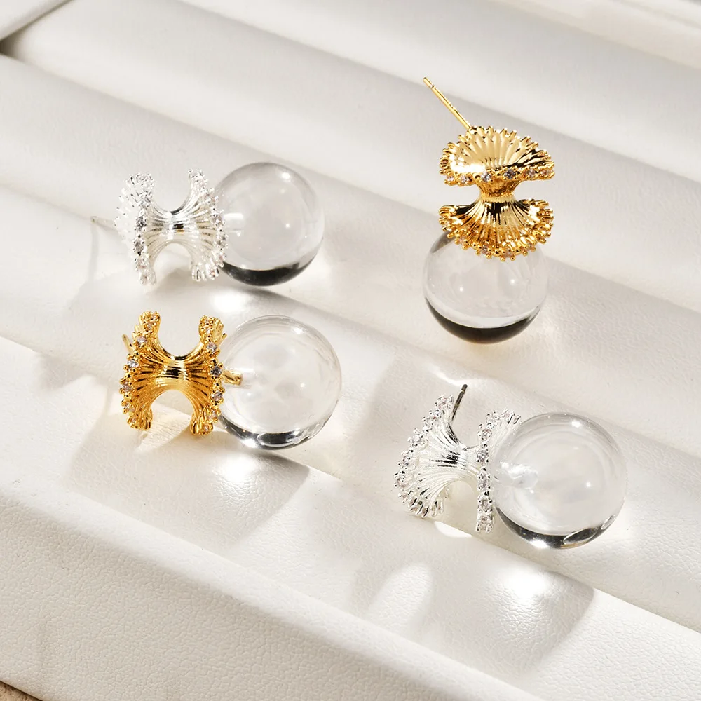 

2025 Новые прозрачные серьги-гвоздики с круглыми бусинами и кристаллами циркония, персонализированные, модные и универсальные