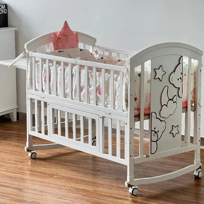 

Многофункциональный набор для сна новорожденных: деревянная кроватка-манеж с москитной сеткой и местом для хранения