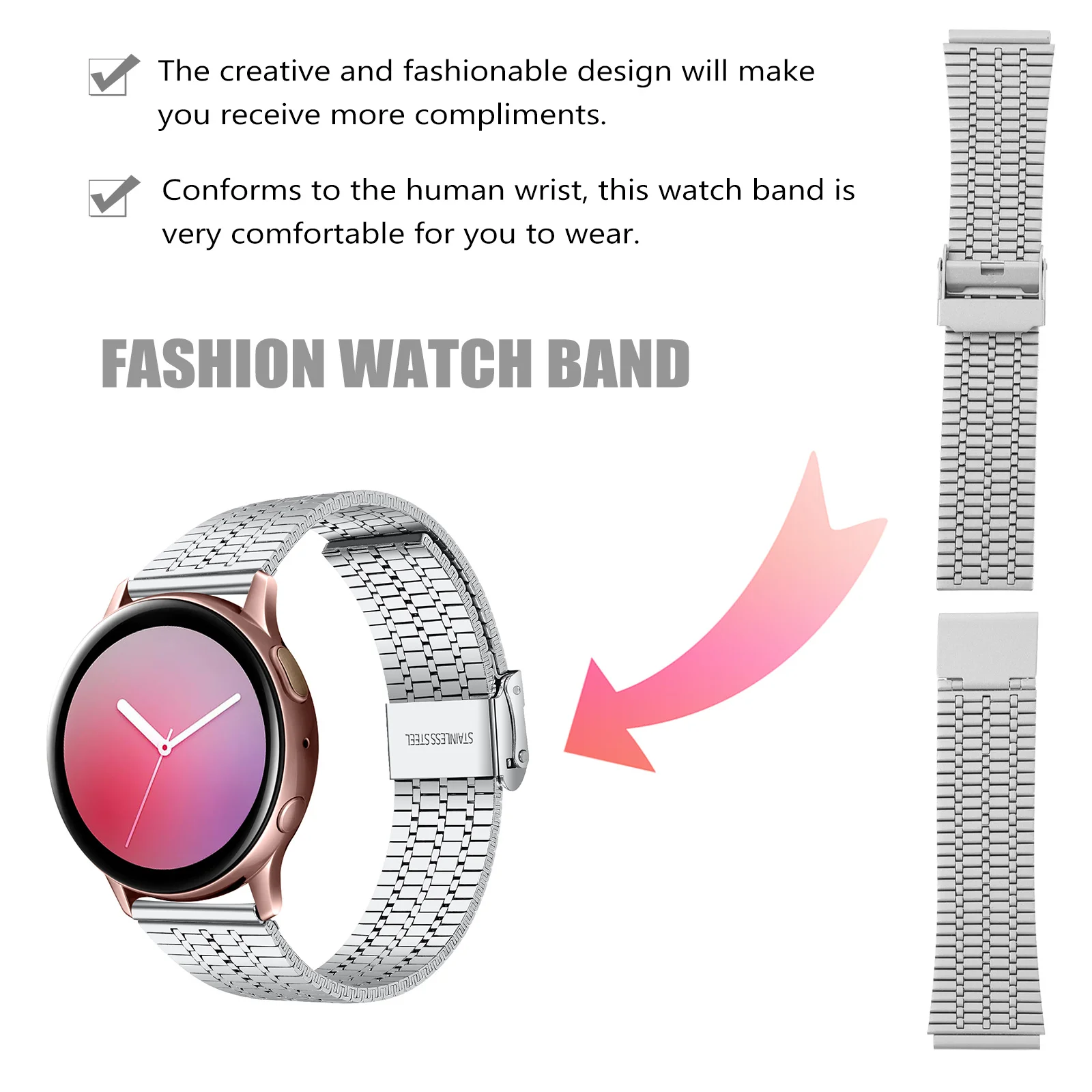

1Pcs Stainless Steel Watch Strap Durable Lightweight Replacement Band Compatible Smartwatch Stylish Comfortable Wristband