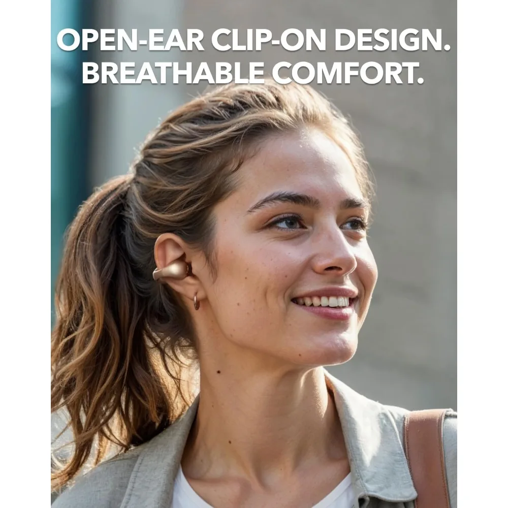 Open Ear Clip On Headphones with Flexible Joint Design Button Control Lightweight Comfortable Stable Fit Attachable Ear Grips