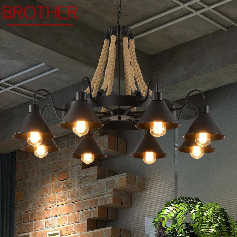 BROTHER American Style  Pendant  Nostalgic Loft Industrial Style Internet Cafe Restaurant Hot Pot Shop Retrohemp Rope Chandelier