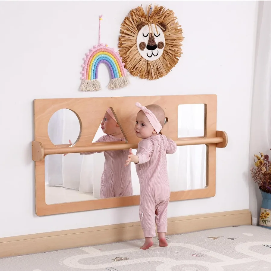 

Baby Early Learning Shatter-Resistant Safety Mirrors w/Pull Up Bar Infants Exploration Set Toddlers Montessori Classroom Furnit