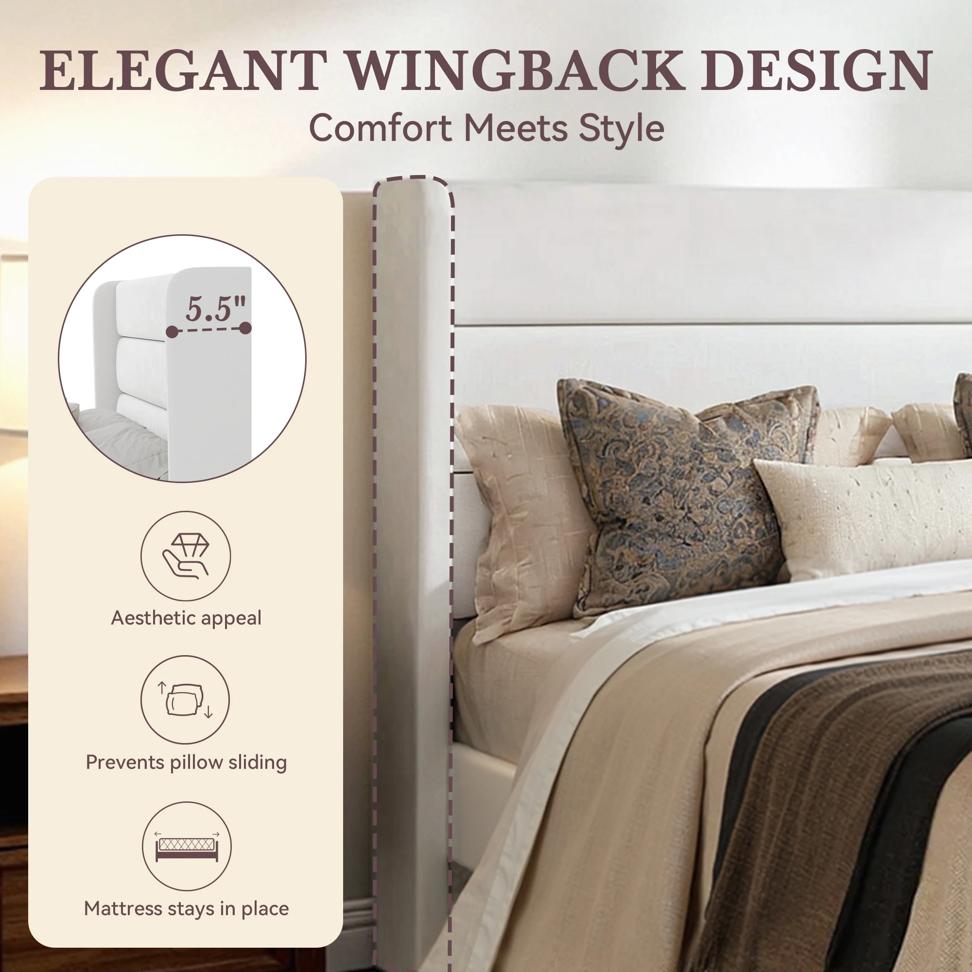 إطار سرير بمنصة كاملة/ملكة/ملك من HOOMIC مع لوح رأسي منجد مخملي، شرائح خشبية قوية، لا حاجة إلى صندوق زنبركي