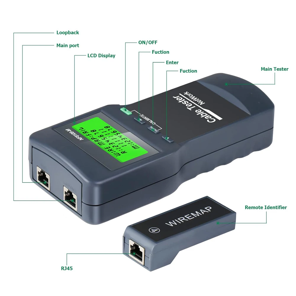 Noyafa Network Cable Tester NF-8108M Cable Tracker with 8 Remote Measure Length Tester Network Tools Cable Fault Finder for RJ45