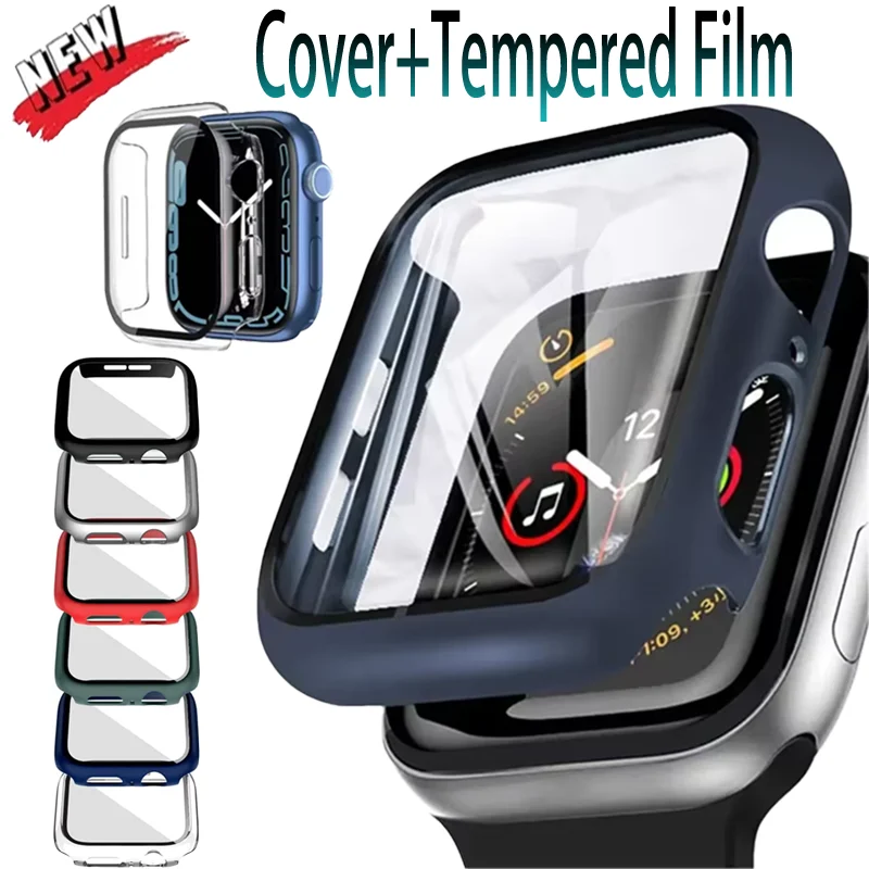 Cover+Tempered Film For Apple Watch Case 45mm 41mm 44mm 42mm 40mm Omni-Directional Protective Cover iWatch 11 10 9 8 7 6 5 4 SE