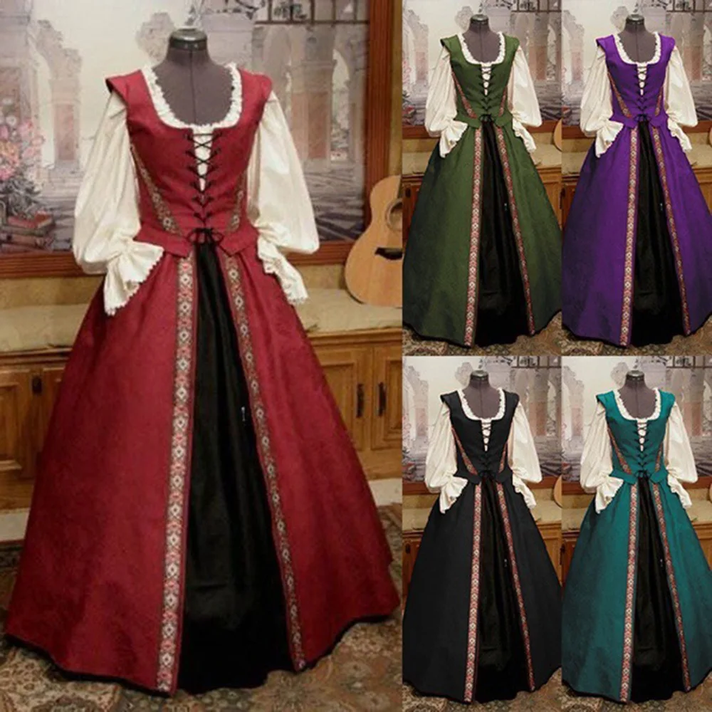 Senhoras Medieval Gothic Vestido Longo, Maxi Ball Dress, Medieval Court Princess Ball Dress, Vestido Vitoriano Vintage, S-5XL