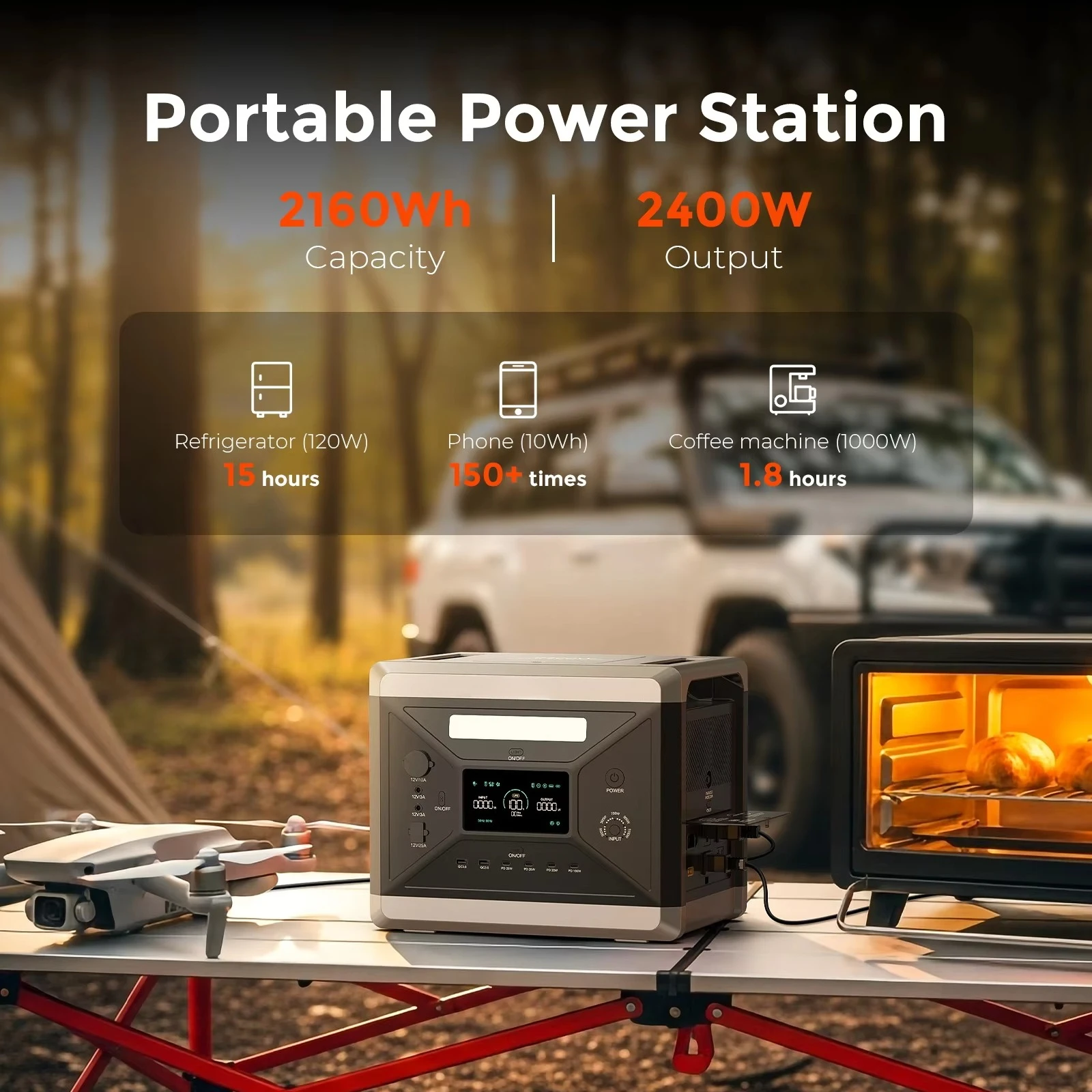 

Solar 2400W Pure Sine Wave Inverter 2160Wh LiFePO4 Portable Generator Solar Panel Car Charging Outdoor Flashlight External