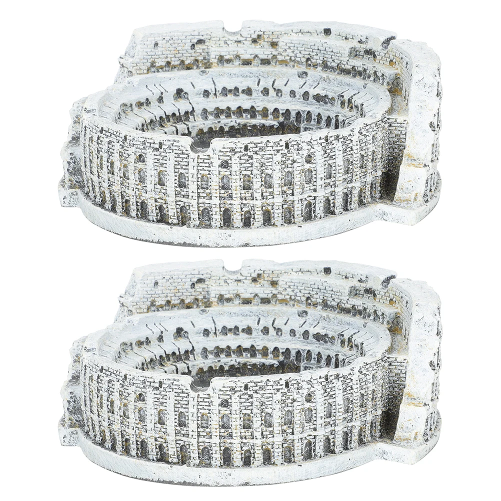 

2pcs Roman Colosseum Ashtray Vintage Cement Sculpture European Home Decor Light Grey Nordic Style Miniature Building Model