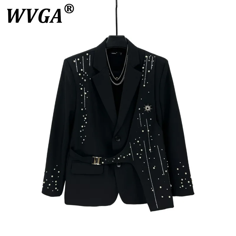 

WVGA Suit Jackets Spring Autumn New Man Tide Diamond Patchwork Beaded Design Trendy Niche Casual Long Sleeved Blazer Ins W11306