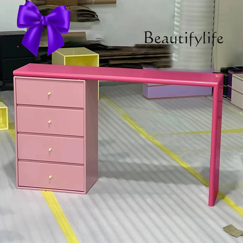 

zl Bedroom Home Pink Dresser Table Design Sense Bucket Cabinet Integrated Makeup Table Furniture