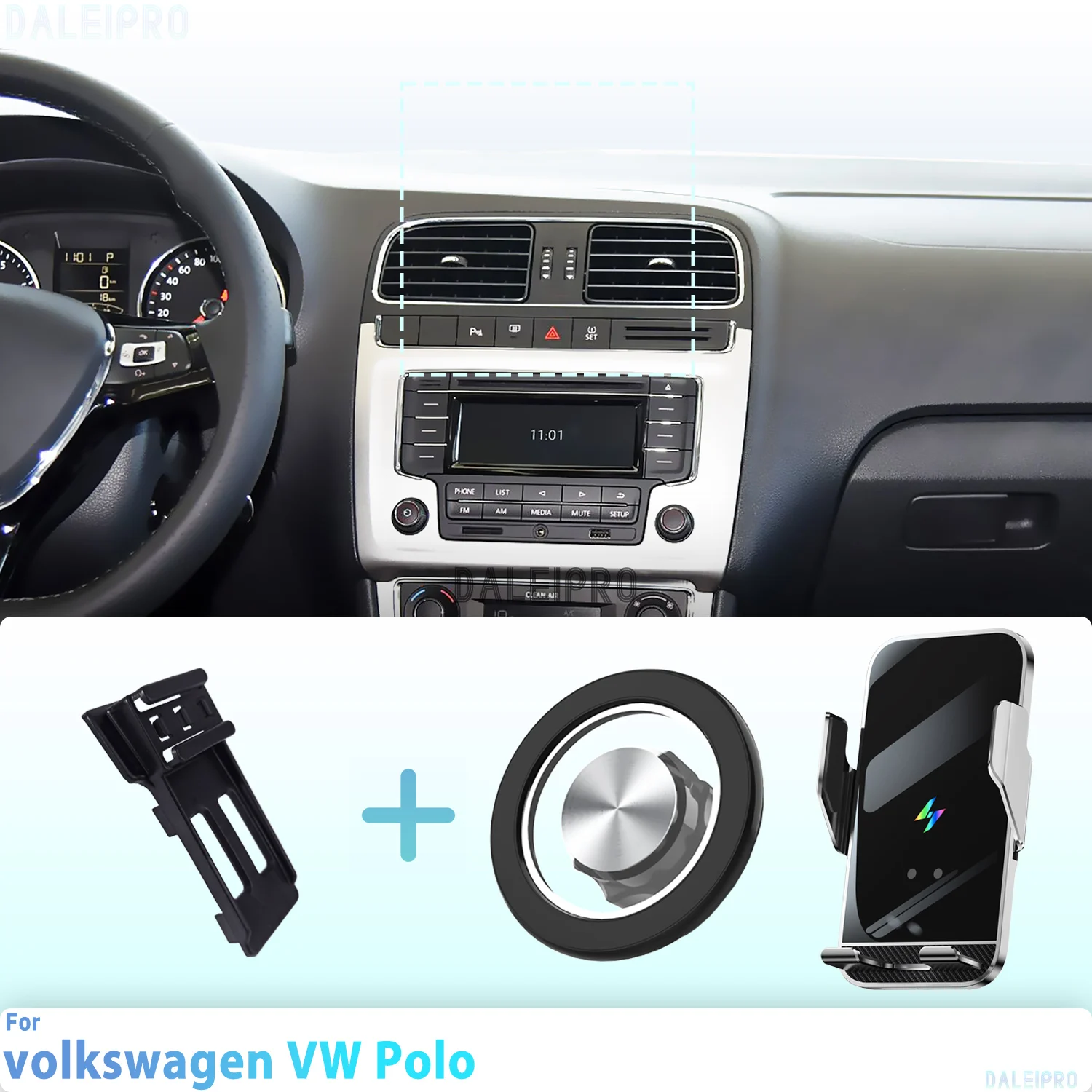 Suporte para Telefone para Volkswagen VW Polo 2011-2016 2017 2018 Montagem Magnética para Carro Carregamento Sem Fio com Liberação por Um Toque Qi