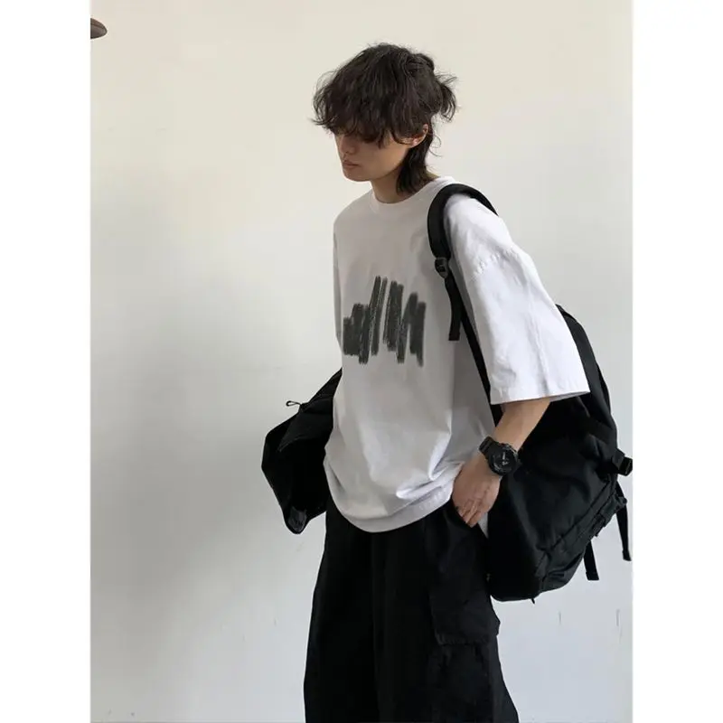 Summer Casual Men Set High Street Printing Graffiti Trendy T-shirts+Quick Drying Pockets Cargo Pants Suit Japanese Street 2-pcs