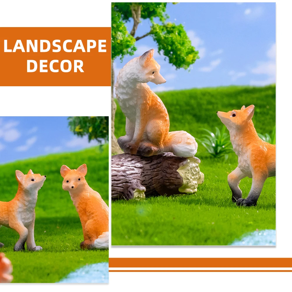 

2pcs Resin Fox Figurines Lightweight Animal Statues For Decoration Adorable Mini Landscape Ornament Cute Courtyard