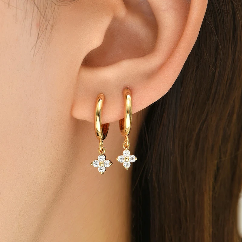 New Design Zircon Flower Pendant Hoop Earring for Women Simple Stainless Steel Huggies Earring Cartilage Piercing Jewelry aretes