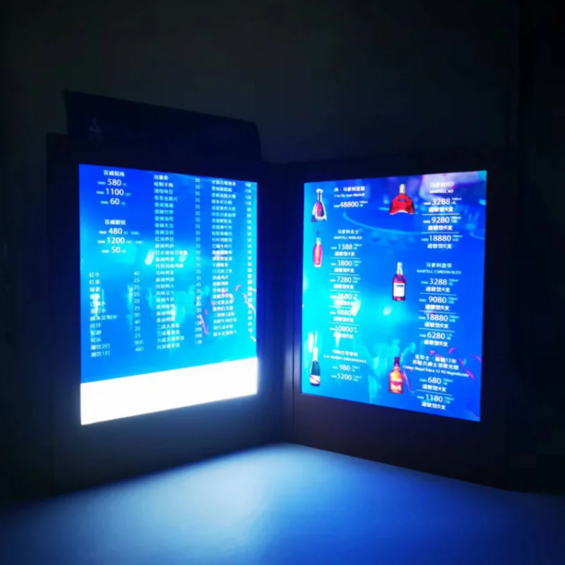 

Durable PU Leather A4 Drinks Menu VIP Illuminated Electric Source for Hotels and Restaurants