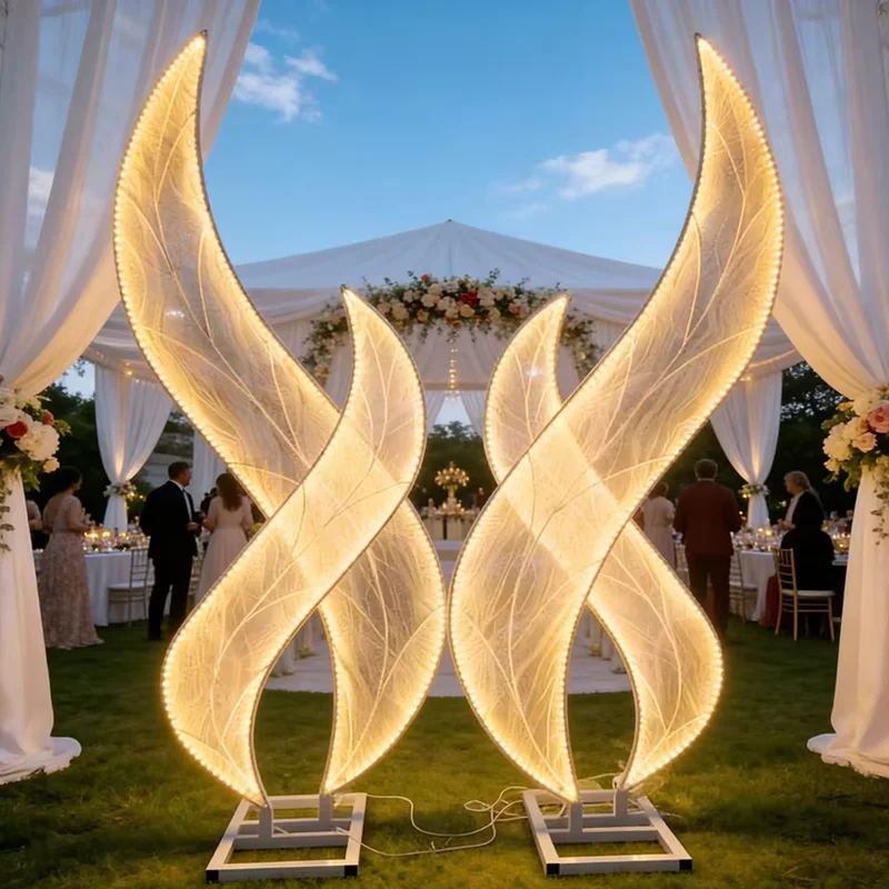 S-Shaped Metal Frame Road Guide Prop Luminous Leaf Aisle Marker Background Decor for Wedding, Party, Anniversary Celebrations