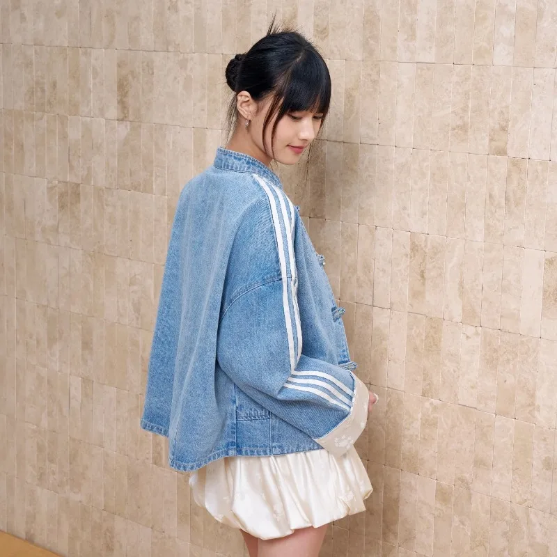 Adidas Clover New Chinese Pure Cotton Denim Sports Jacket 2026 Summer Women's Jacket KY5743