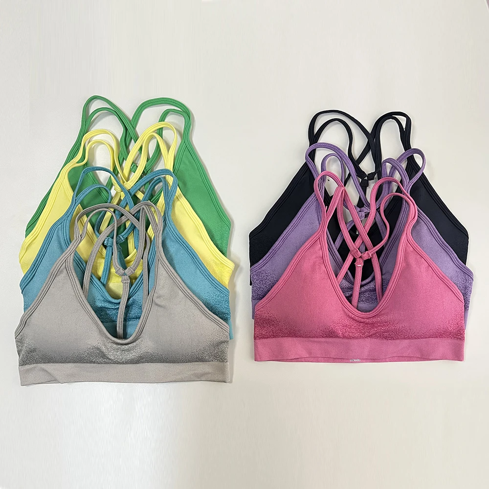 

Ignite Cross Back Sports Bra Women Padded Yoga Bras Halter Fitness Gym Crop Top Running Backless Strap Bra Workout Yoga Top
