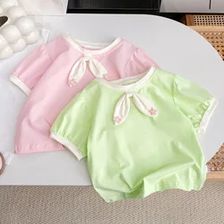 Children's Cotton Tees Fashion Solid Color T-shirt Summer 2024 New Girls Casual Loose Top Kids Baby Short Sleeve T-shirt