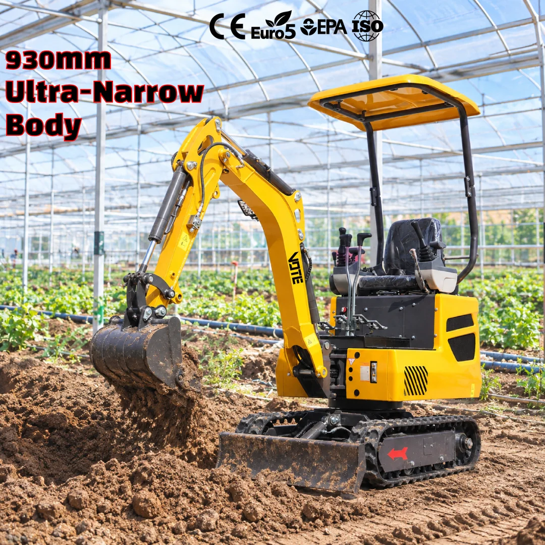 Mini-Bagger 1 Tonne Schmaler Aufbau Hydraulischer Raupenbagger für Gewächshaus/Garten/Farm CE EPA/Euro 5