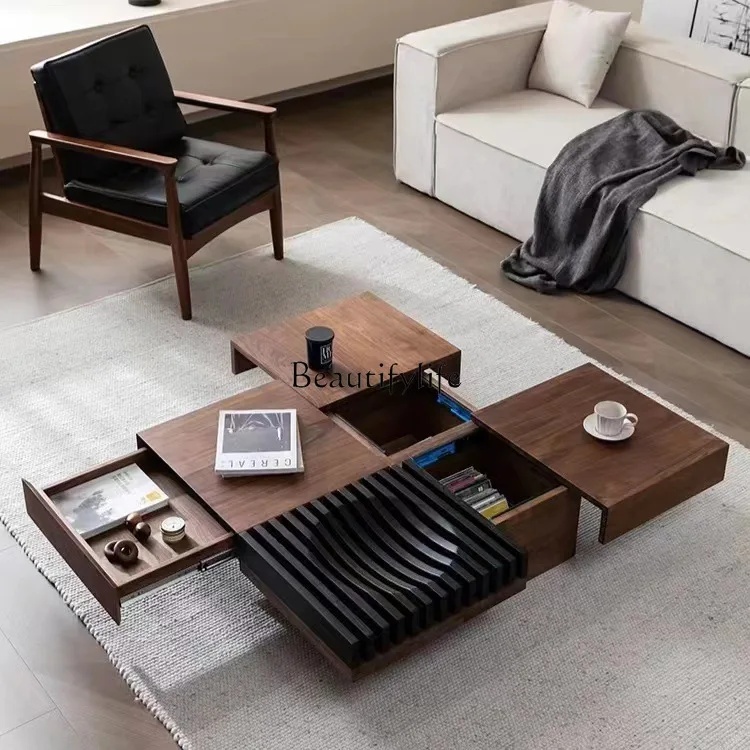 North American black walnut coffee table living room storage square solid wood coffee table