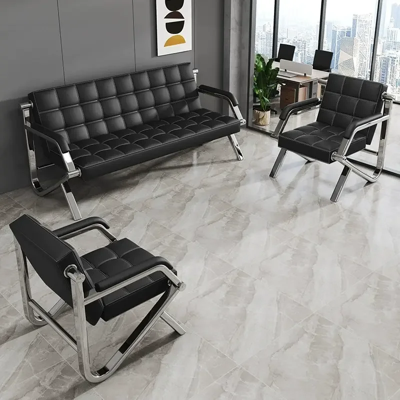 Simple Modern Office Furniture Meeting Room 3 Seater Sofa Leather Reception Sofa
