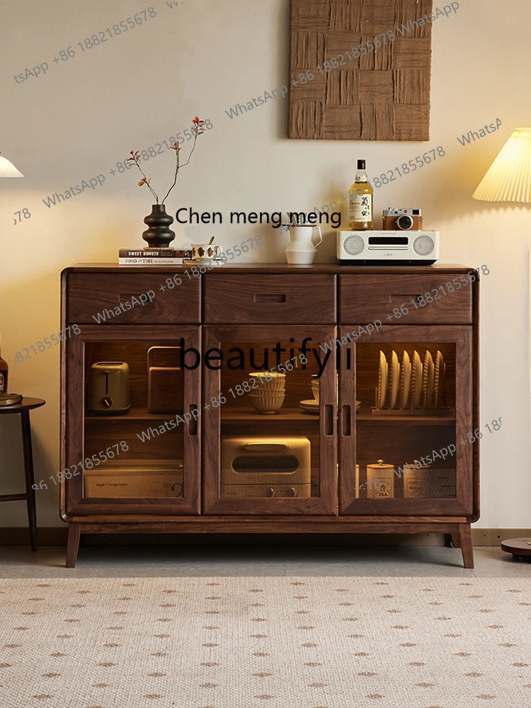 

178North American black walnut dining side cabinet Nordic simple tea cabinet household living room wall solid wood locker