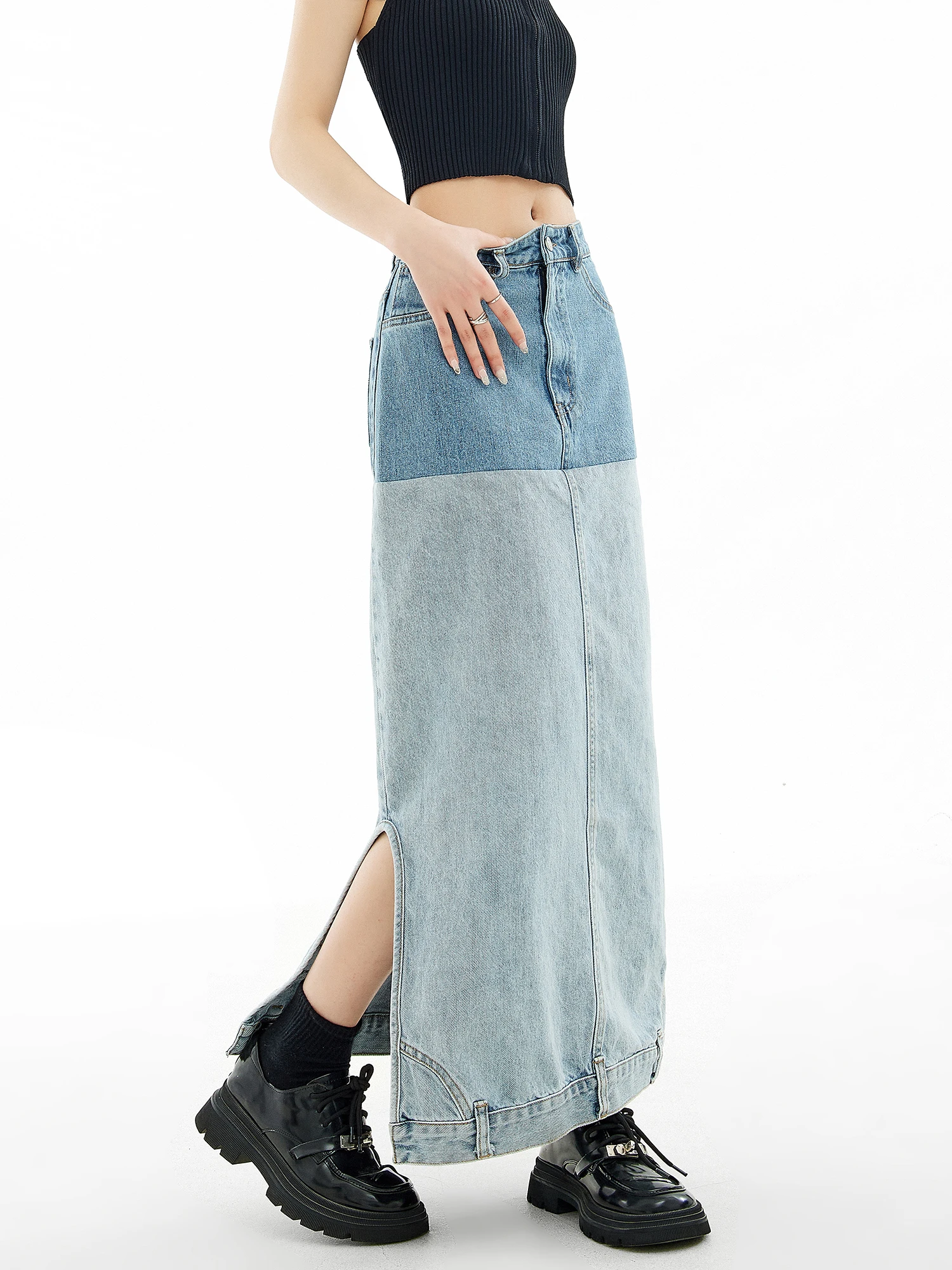 

Women Denim Long Skirt Harajuku Y2k 2000s Vintage Skirts 90s Aesthetic Streetwear Fashion Korean Style A-Line Jean Skirt Clothes