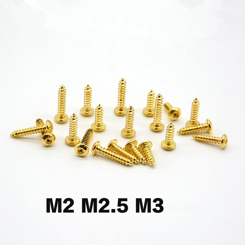 1-20PCS Grade 8.8 M2 M2.5 M3 Titanium Gold Plating Self Tapping Screw Half Round Head Hexagon Socket Screw Self Tapping Wrench