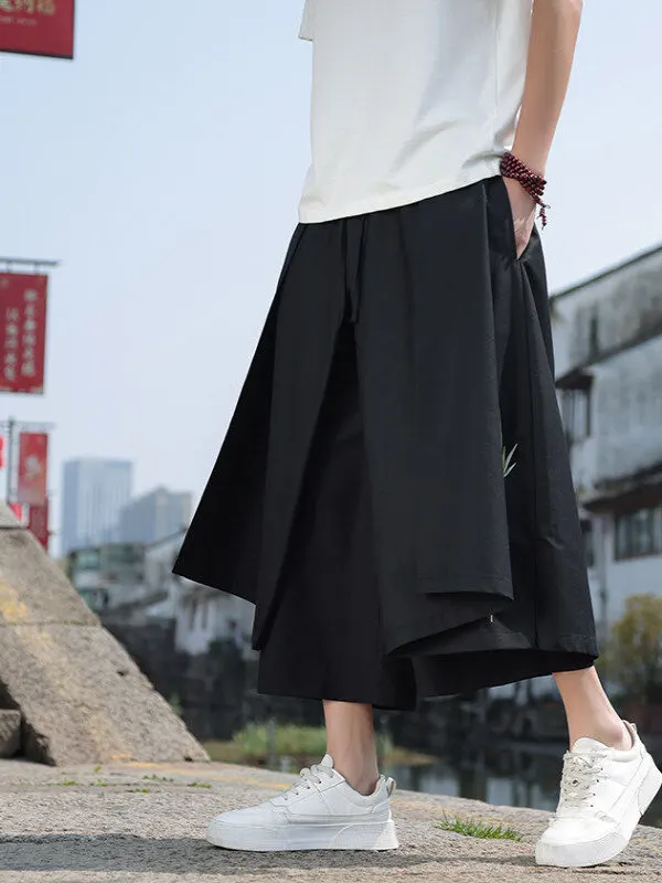 

Мужские летние повседневные брюки-шаровары свободного кроя, новые, в стиле китайского слэш-ханфу, имитация двухслойных брюк, для молодежи, на каждый день