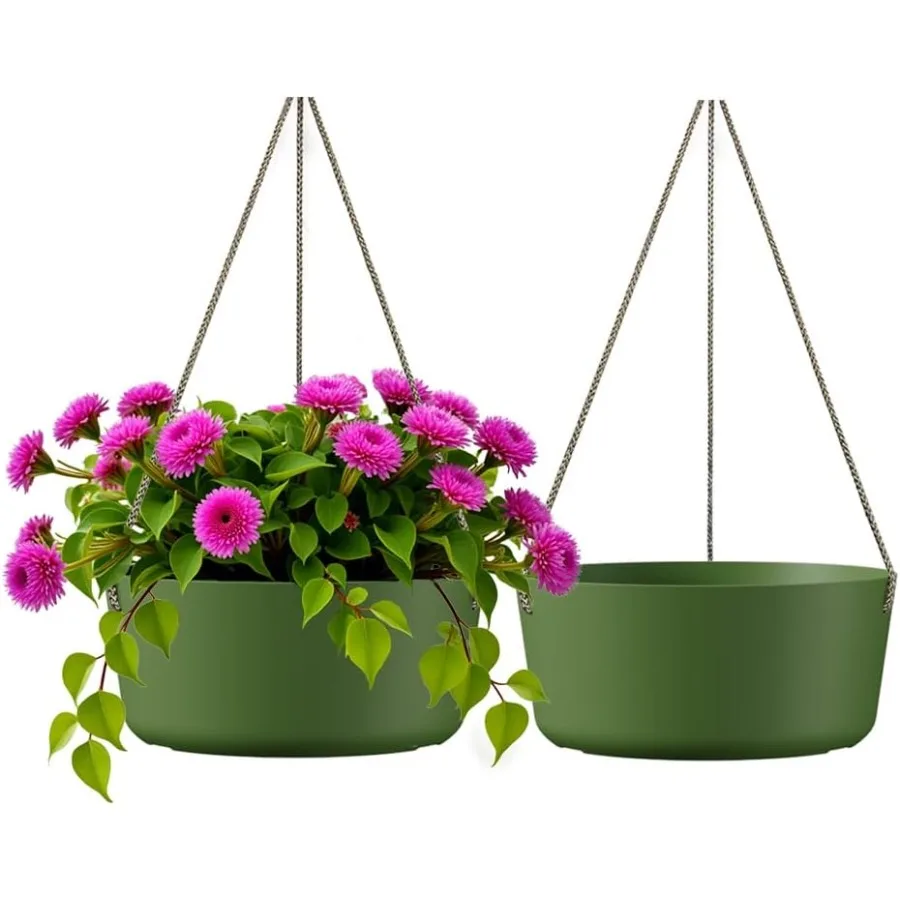 

10.7 Inch Hanging Planter for Outdoor Indoor Plants2 Pack Hanging Flower Pots with Drain Holes for Garden Home Dr Use Dark Gree