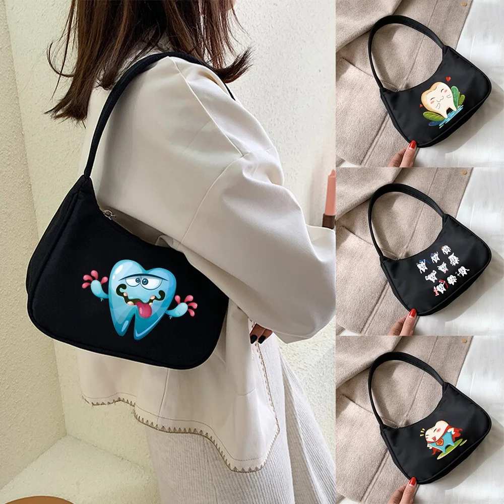 Women Luxury Handbag Underarm Shoulder Bags Fashion Cartoon Teeth Print Design Coin Purse Pouch Organizer Hobo Shoulder Bag