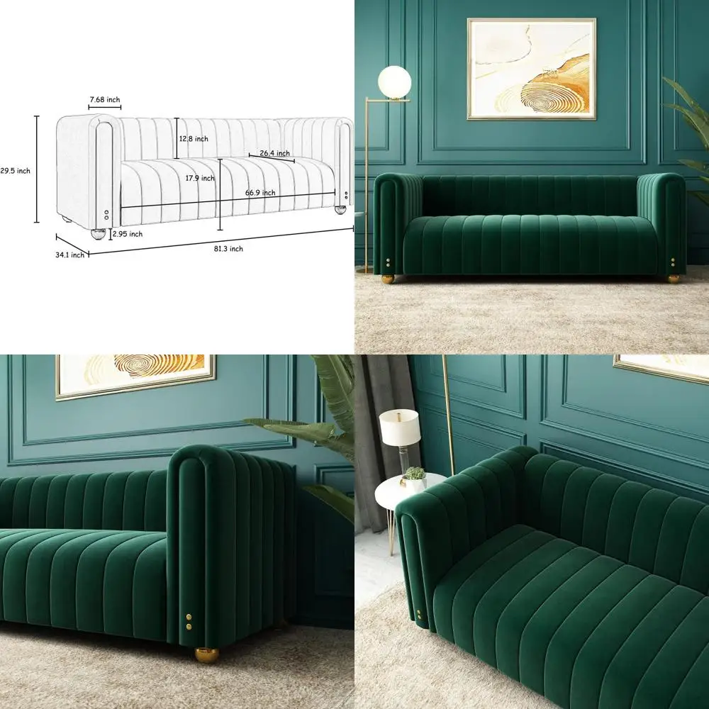 

Велюровый диван-тройка Velvet 81 Wide для комфортного проживания, спальни или офиса, зеленый