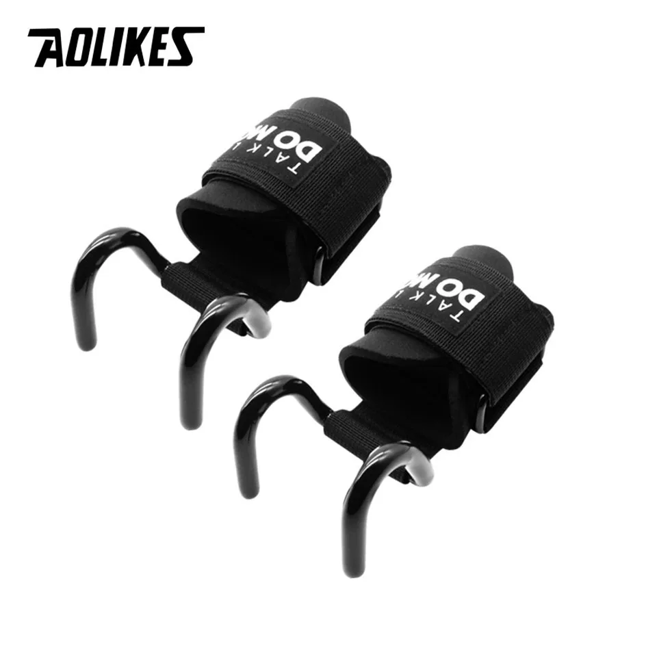 AOLIKES 1 Pair Weight Lifting Hook Hand Bar Wrist Straps Glove Weightlifting Strength Training Gym Fitness Hook Support Lift